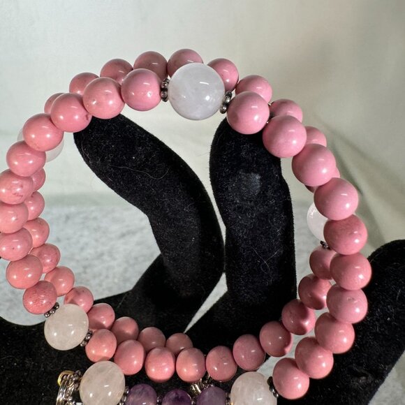 Handmade Gemstone Rosary Wrap Beaded Bracelet With Cross & Praying Hands - Picture 3 of 4